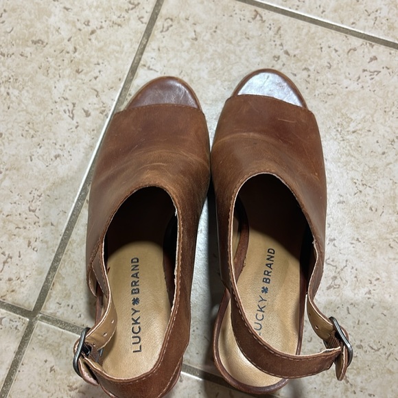 Lucky Brand 
Obelia Cognac Peeptoe Block Heel Sandal - Picture 3 of 5